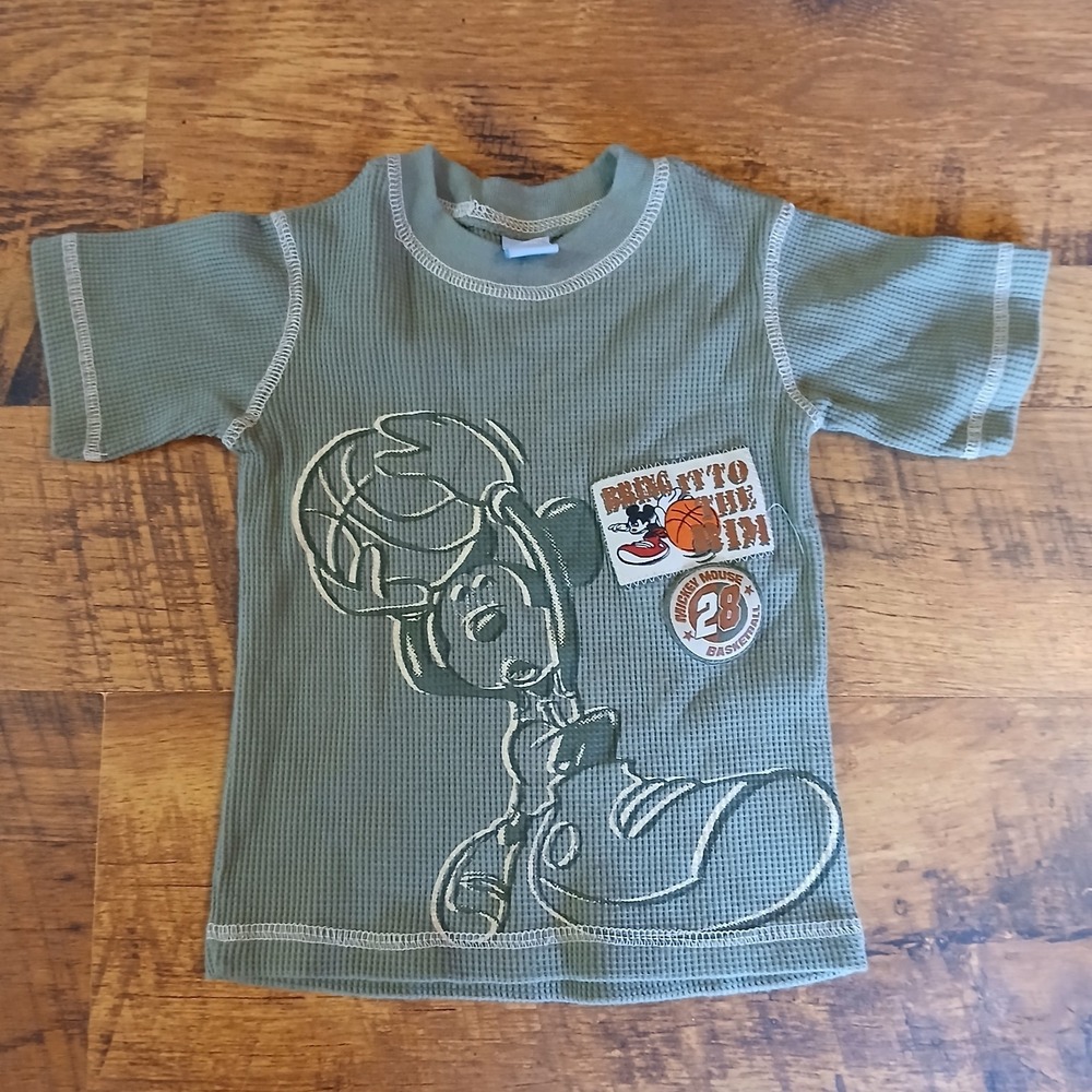 VTG Mickey Mouse Toddler Boys Shirt Green Basketball Bring It To The Rim No Tag
